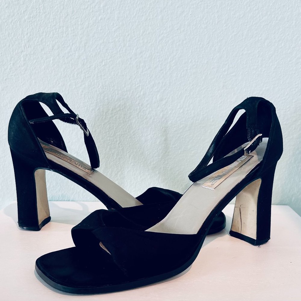 Mainframe Women's Black Satin Open Toe Twist Ankle Strap Heels 8M